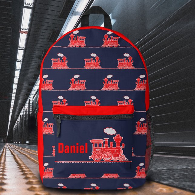 Sac À Dos Imprimé Train à vapeur rouge enfants nommés (Créateur téléchargé)