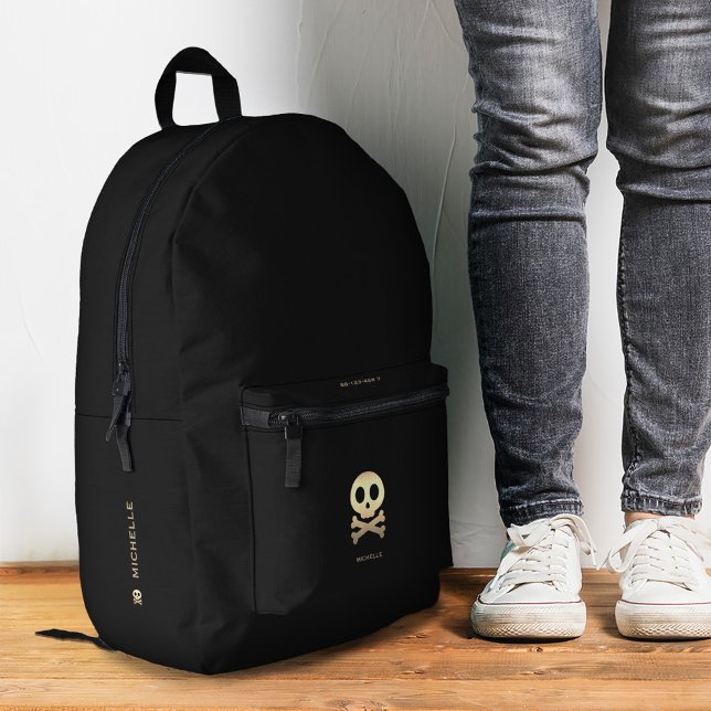 Sac À Dos Imprimé Traverses du crâne Elégant Black Gold (Skull Crossbones Elegant Black Gold Printed Backpack
)