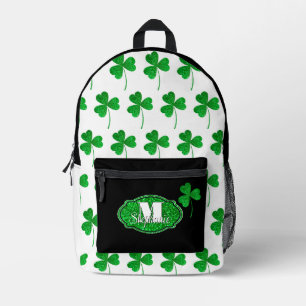 Sac À Dos Imprimé Trèfles Monogrammes Verts Étincelants Saint Patric