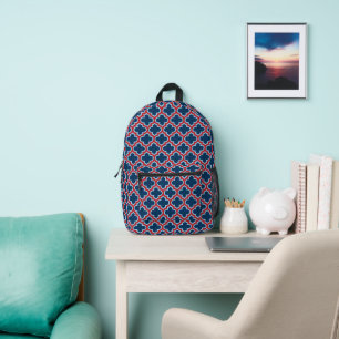 Sac À Dos Imprimé Trellis marocain bleu et rouge, treillis, Quatrefo