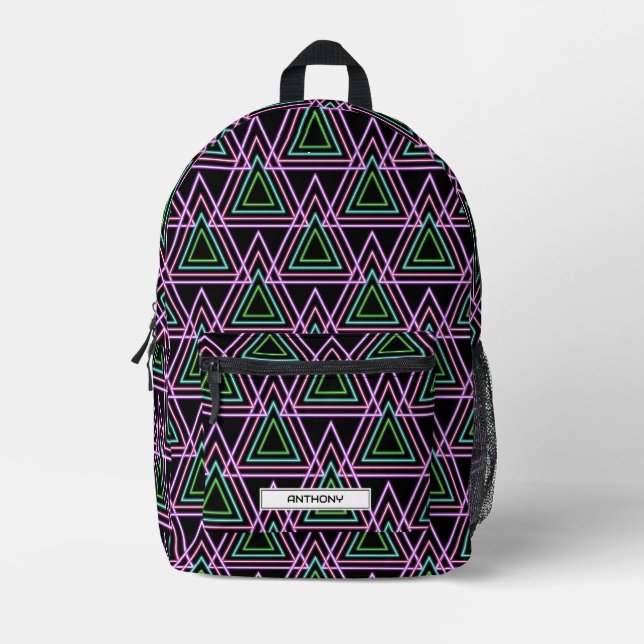 Sac À Dos Imprimé Triangles géométriques néon rétro des années 80 co (Recto)