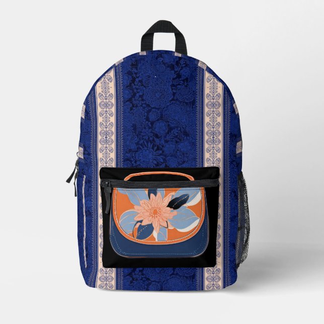 Sac À Dos Imprimé Tropical Orange Blue art IA  (Recto)