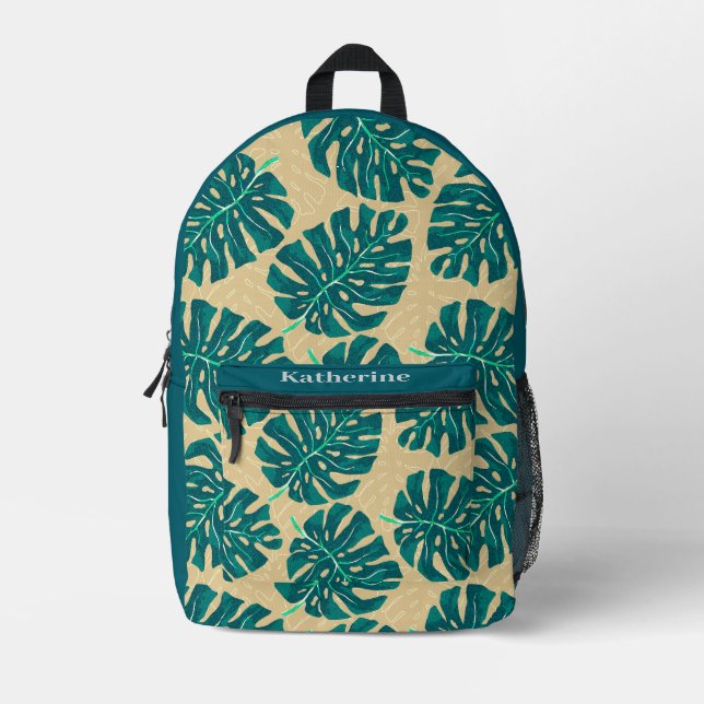 Sac À Dos Imprimé Tropical Palm Teal Beige (Recto)