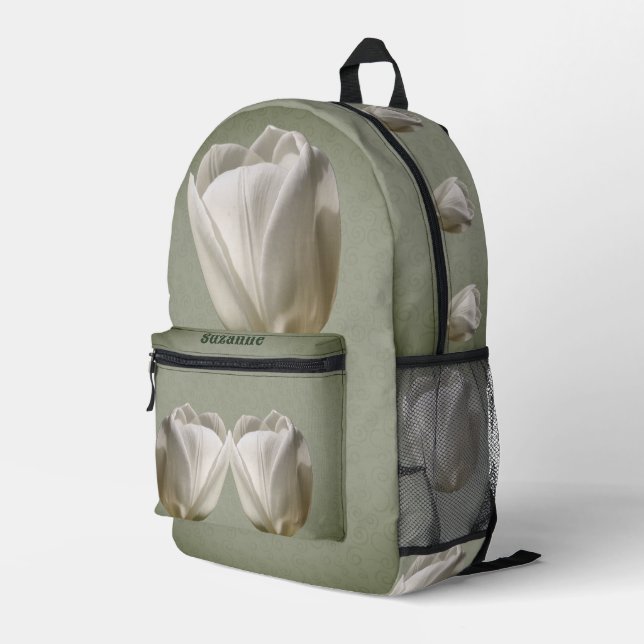 Sac À Dos Imprimé Tulipe simple et blanche personnalisée (Coin arrière droit)