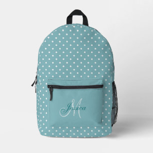 Sac À Dos Imprimé Turquoise Bleu et Blanc à Points - Personnalisé