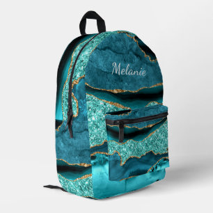 Sac À Dos Imprimé Turquoise Blue Gold Agua Turquoise Nom personnalis