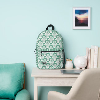 Sac À Dos Imprimé Turquoise Damask et Pot Polka Personnalisé