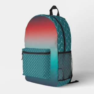 SAC À DOS IMPRIMÉ TURQUOISE GRAY NOIR OMBRE ROUGE & MOTIFS GÉOMÉTRIQ