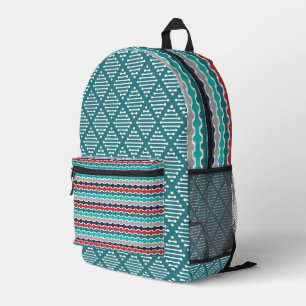 SAC À DOS IMPRIMÉ TURQUOISE GRAY NOIR ROUGE MOTIFS GÉOMÉTRIQUES