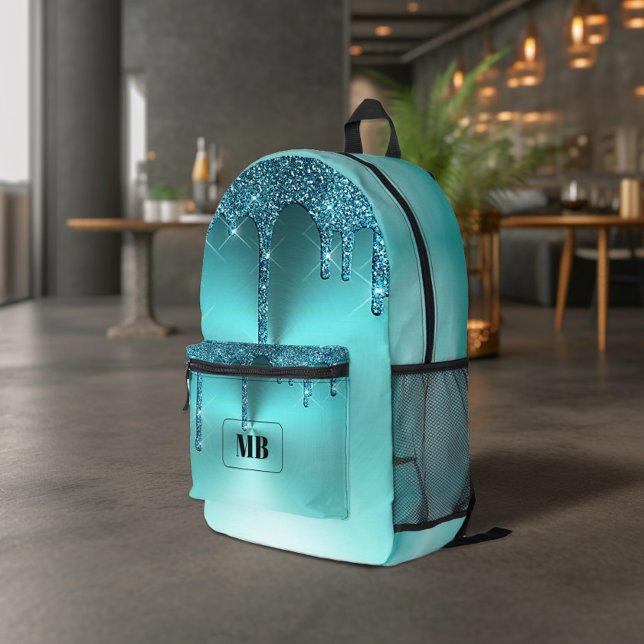 Sac À Dos Imprimé Turquoise Parties scintillant métallique Monogramm (Créateur téléchargé)