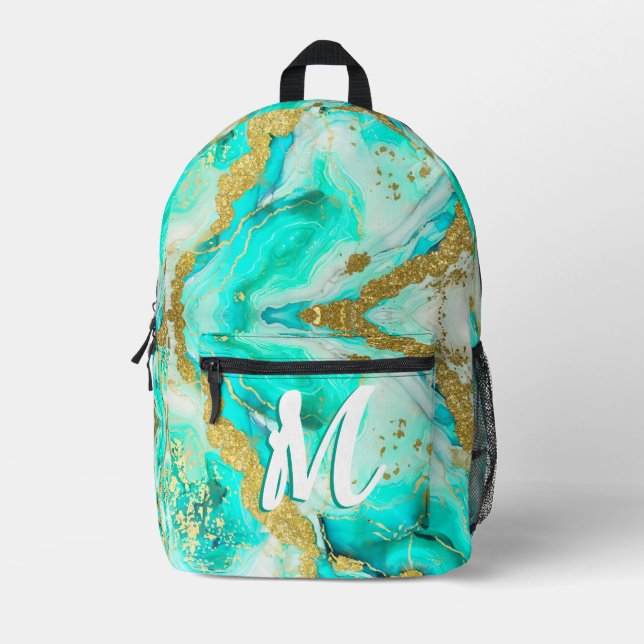 Sac À Dos Imprimé Turquoise sarcelle encre alcoolique Faux Or Person (Recto)