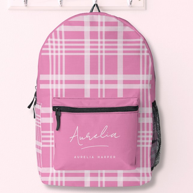 Sac À Dos Imprimé Typographie féminine rose chaud Nom Girl Plaid (Créateur téléchargé)