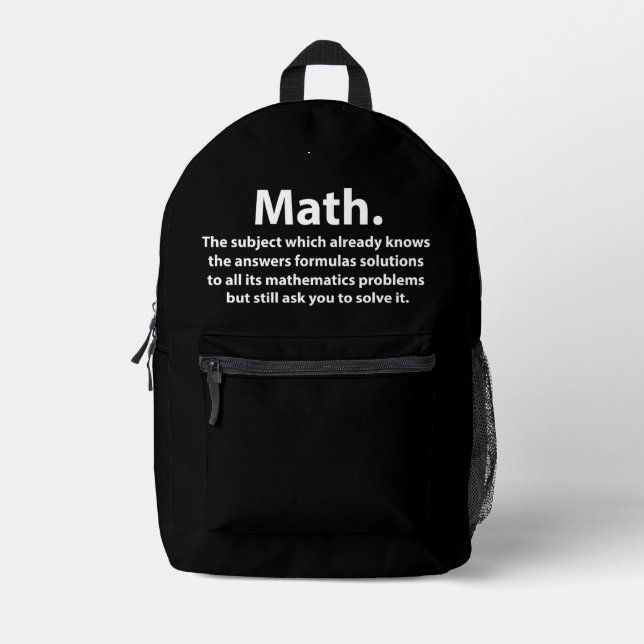 Sac À Dos Imprimé Typographie Mathématique Drôle De Maths  (Recto)