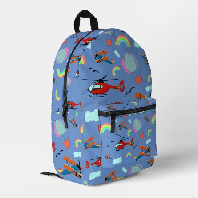 Sac À Dos Imprimé Un motif de vol de garçon sur fond bleu (Coin arrière gauche)