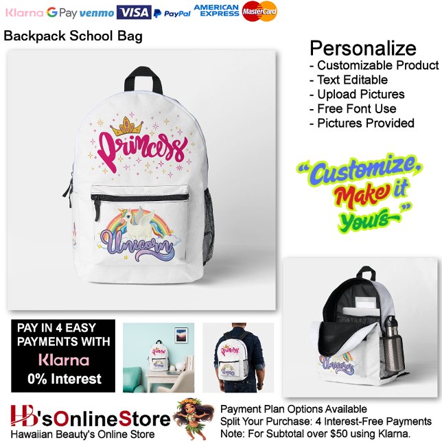 Sac À Dos Imprimé Unicorn Princess Dreamy Fantasy School Supplies 6 (Unicorn Princess Dreamy Fantasy School Supplies Printed Backpack 6.)
