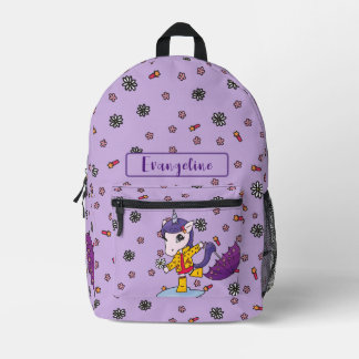 Sac À Dos Imprimé Unicorne florale mignonne et simple violet
