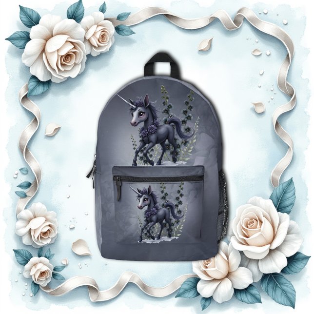 Sac À Dos Imprimé Unicorne stylisée dans la splendeur florale. (Créateur téléchargé)
