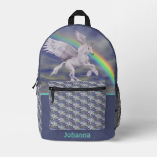 Sac À Dos Imprimé Unicorne volant au-dessus de Rainbow Personnalisé