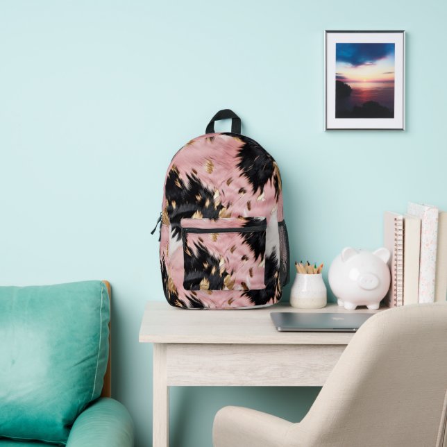 Sac À Dos Imprimé Vachette noire rose or (Insitu)