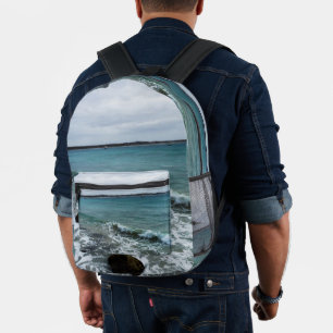 Sac À Dos Imprimé Vagues Et Bateaux De Pêche Sur L'Océan,