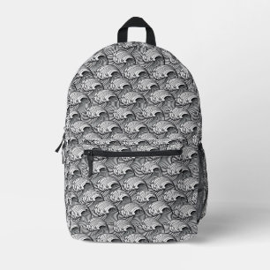 Sac À Dos Imprimé Vagues japonaises vintages, noir et blanc