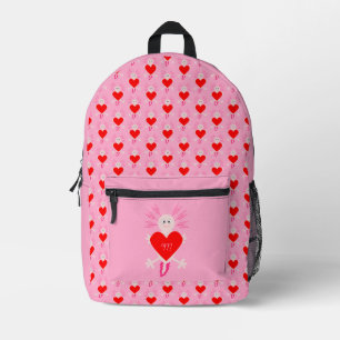 Sac À Dos Imprimé Valentines Jour Amour Coeur Axolotl Monogramme