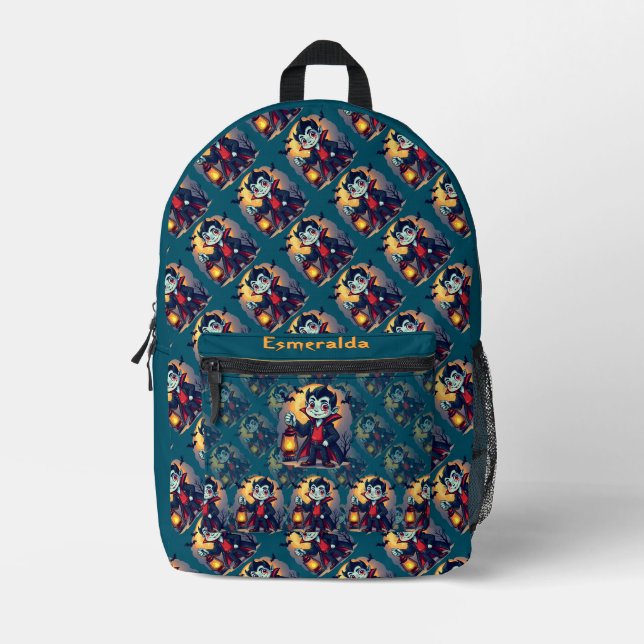 Sac À Dos Imprimé Vampire Mignon avec Lanterne Kawaii Halloween (Recto)