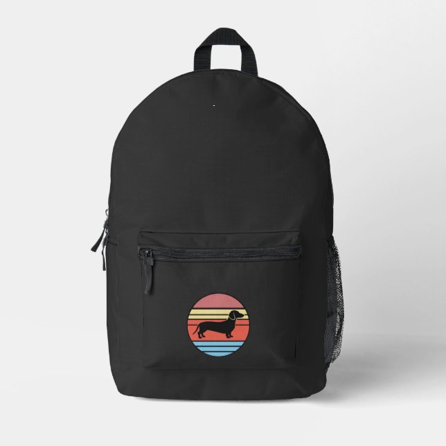 Sac À Dos Imprimé Vecteur de coucher de soleil rétro teckel (Recto)