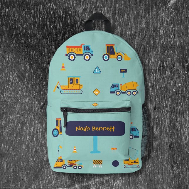 Sac À Dos Imprimé Véhicules de construction de nom personnalisé (Custom Name Construction Vehicles Printed Backpack
)