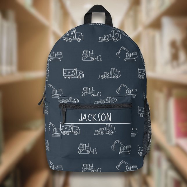 Sac À Dos Imprimé Véhicules de construction École Garçons Nom Bleu f (Créateur téléchargé)