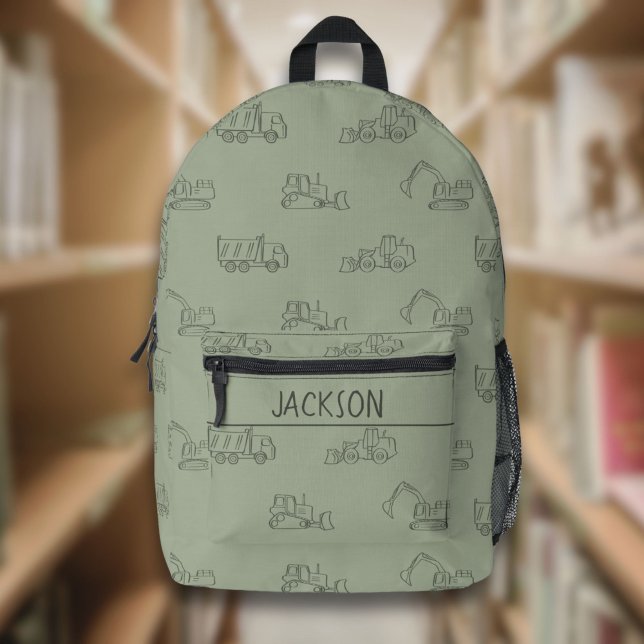 Sac À Dos Imprimé Véhicules de Construction École Garçons Nom Vert S (Créateur téléchargé)