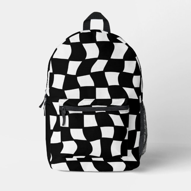 Sac À Dos Imprimé Vérification rétro noir et blanc Wavy (Recto)