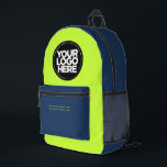 Sac À Dos Imprimé Vert bleu | Logo et texte personnalisés<br><div class="desc">Bleu et vert de la marine classique | Logo d'entreprise personnalisé et texte moderne Professionnel imprimé sac à dos</div>