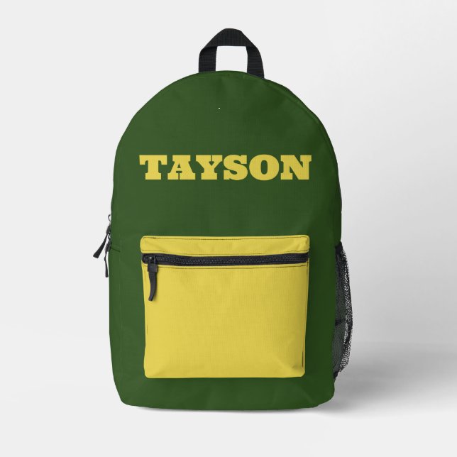 Sac À Dos Imprimé Vert et Jaune Personnalisés (Recto)