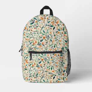 Sac À Dos Imprimé Vert Orange de Vigne Botanique Printanier Subtil