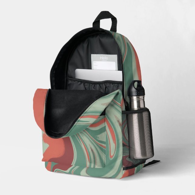 Sac à dos imprimé vert orange design graphique (Coin arrière droit (ouvert))