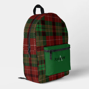Sac À Dos Imprimé Vert, Rouge, Plaid Personnalisé Noir