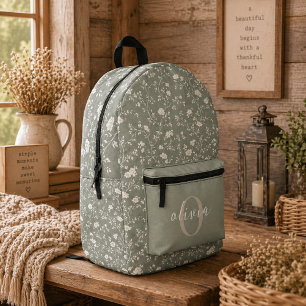 Sac À Dos Imprimé Vert sauge floral, Maison de campagne, Cottage cor