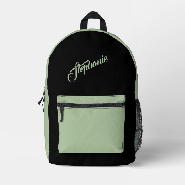 Sac À Dos Imprimé Vert sauge uni avec nom (Recto)