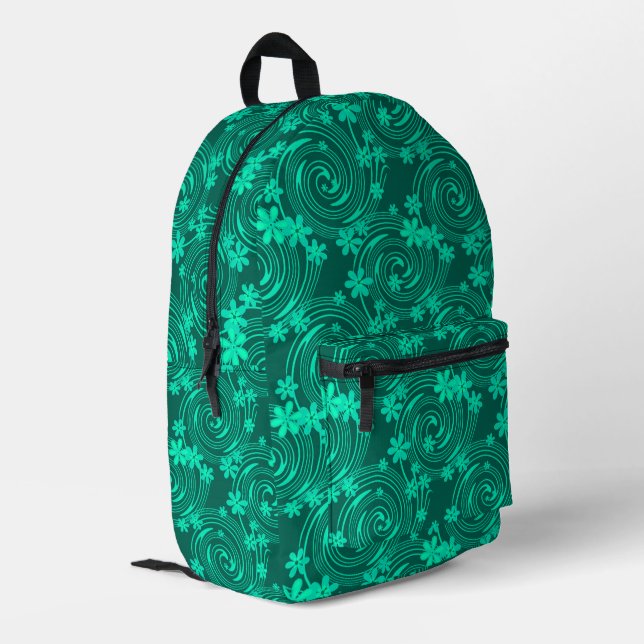 Sac À Dos Imprimé vert turquoise motif floral clair (Coin arrière gauche)