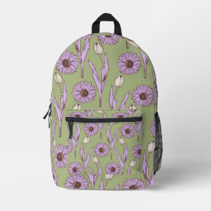 Sac À Dos Imprimé Vert violet rétro Y2K Funky Hippie Flower Motif