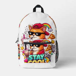 Sac À Dos Imprimé Vibes Cool – Mode Streetwear de Chat Décontracté