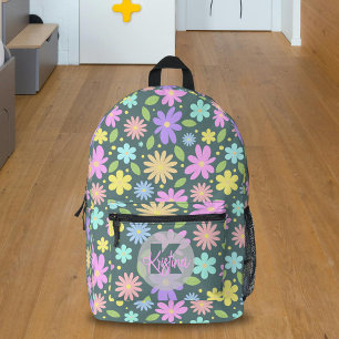 Sac À Dos Imprimé Vibrant Jardin de Pastel Whimsical Blooms sur Vert