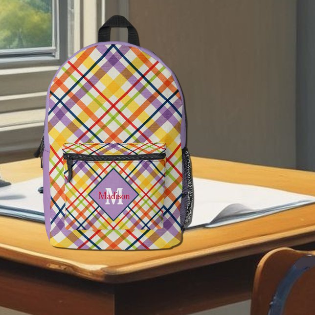 Sac À Dos Imprimé Vichy École Clair Monogramme Violet (Créateur téléchargé)