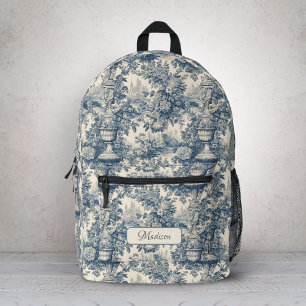 Sac À Dos Imprimé Vintage chic floral Bleu toile de jouy monogramme 