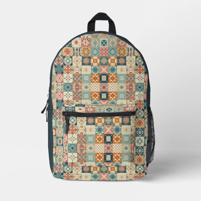 Sac À Dos Imprimé Vintage, patchwork, paré (Recto)