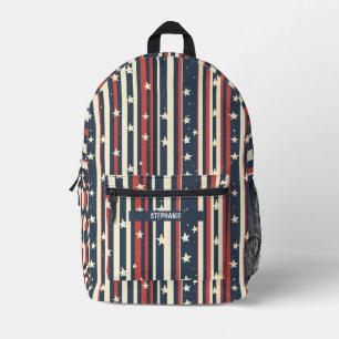 Sac À Dos Imprimé Vintage rouge, blanc et bleu avec étoiles (2)
