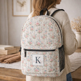 Sac À Dos Imprimé Vintage Rustique Shabby Chic Floral sur Bois Maiso