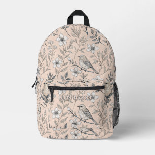 Sac À Dos Imprimé Vintage Sakura Cerry Blossom & Bird Aesthétiquemen