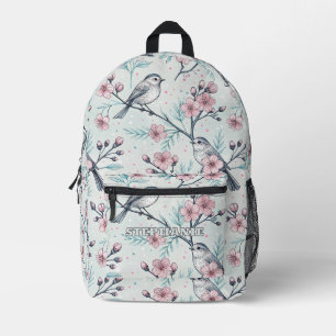 Sac À Dos Imprimé Vintage Sakura Cerry Blossom & Bird Aesthétiquemen